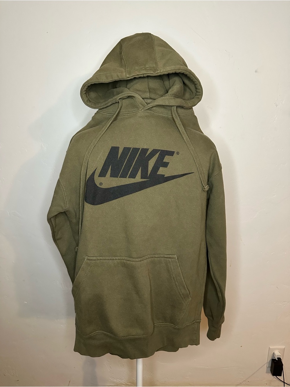 Nike Olive Green Pullover Hoodie with Black Logo